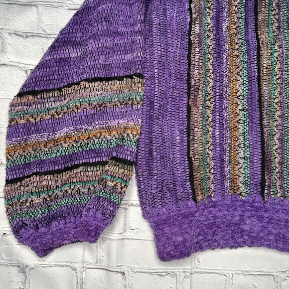 Nancy Lee Kaufman Cardigan One Size Oversized XL 2x Purple Striped Sweater - Picture 7 of 11